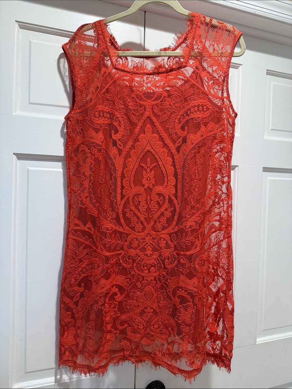Sleeveless Red Lace Mini Dress
